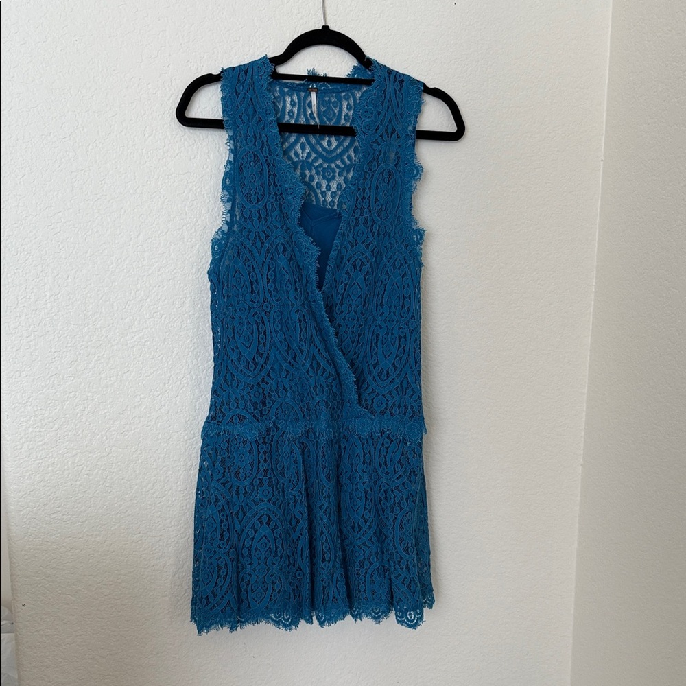 Free People Vibrant Blue Lace Overlay Dress